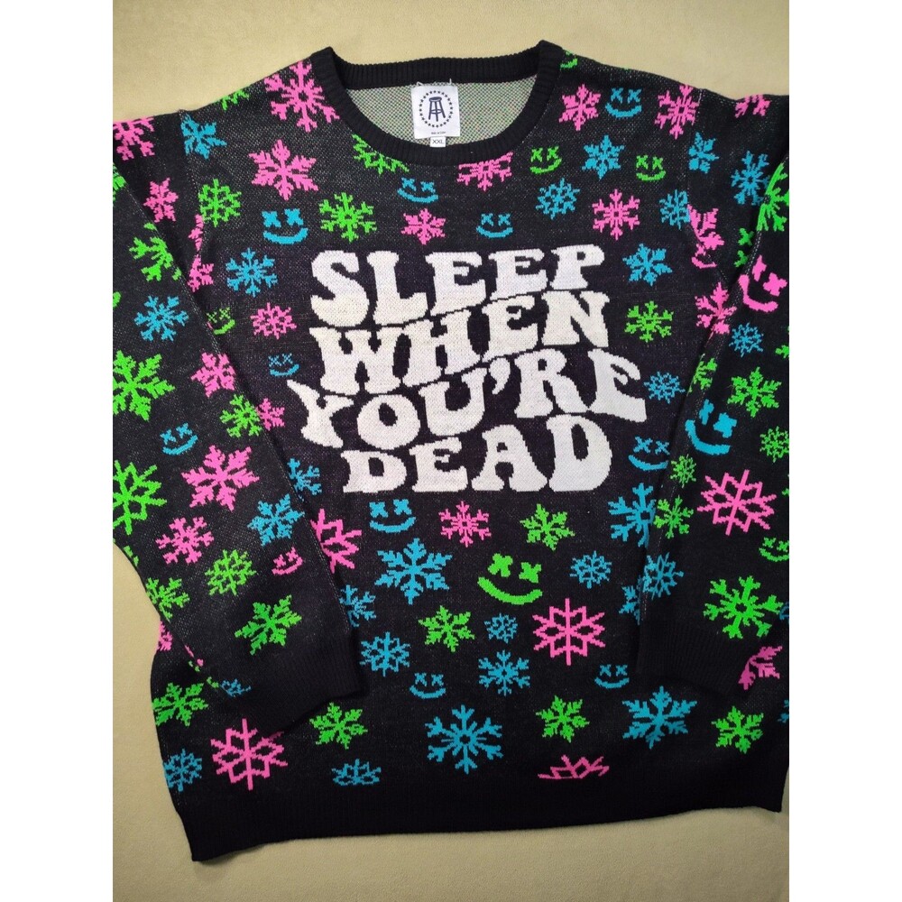 Barstool Sports Ugly Christmas Sweater Mens XXL Sleep When You're Dead Neon